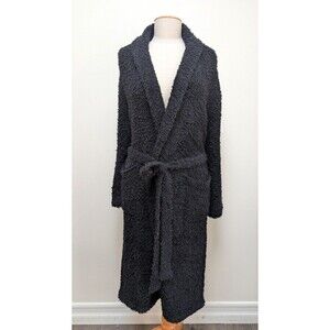 PJ Salvage Womens Hooded Sherpa Fleece Robe Long Black Sz S Bathrobe